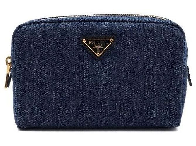 Prada Clutch Pouch Denim Gold Triangle Logo - vista 2