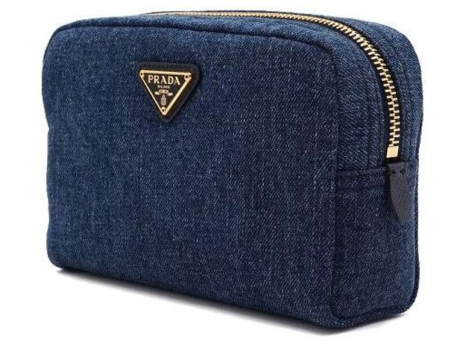 Prada Clutch Pouch Denim Gold Triangle Logo - vista 3
