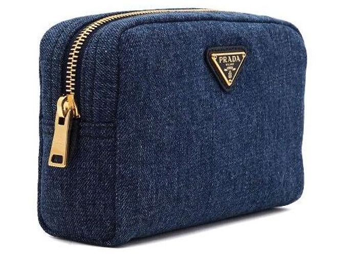 Prada Clutch Pouch Denim Gold Triangle Logo - vista 4