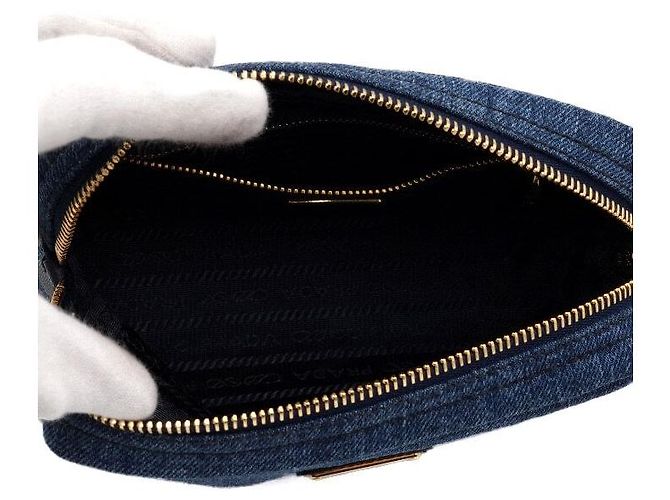 Prada Clutch Pouch Denim Gold Triangle Logo - vista 6
