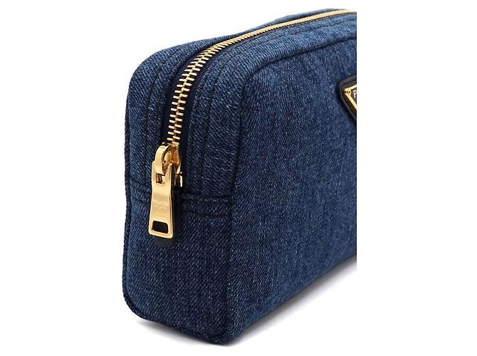Prada Clutch Pouch Denim Gold Triangle Logo - vista 8