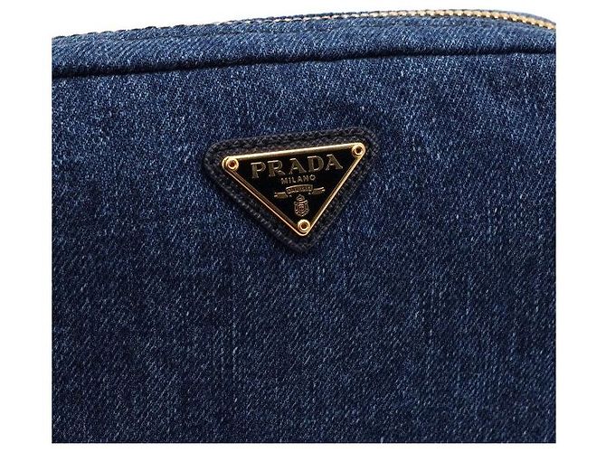 Prada Clutch Pouch Denim Gold Triangle Logo - vista 9