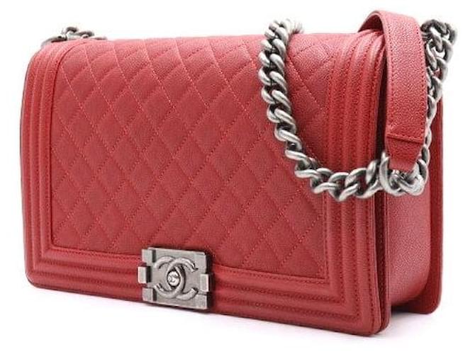 Chanel Boy Caviar Large Silver Chain Schultertasche Rot - Ansicht 3