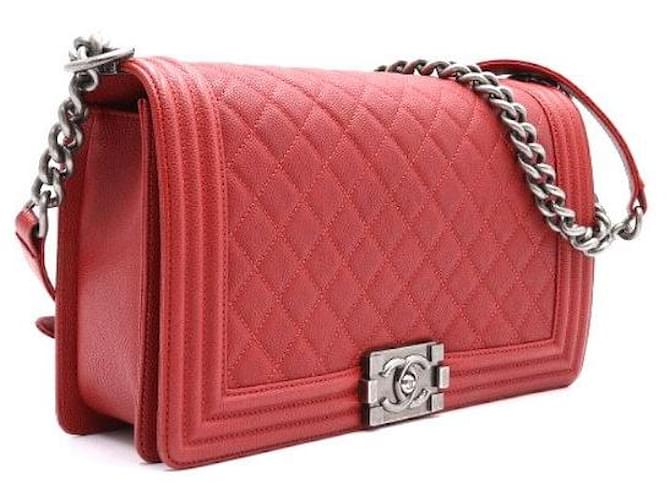 Chanel Boy Caviar Large Silver Chain Schultertasche Rot - Ansicht 4