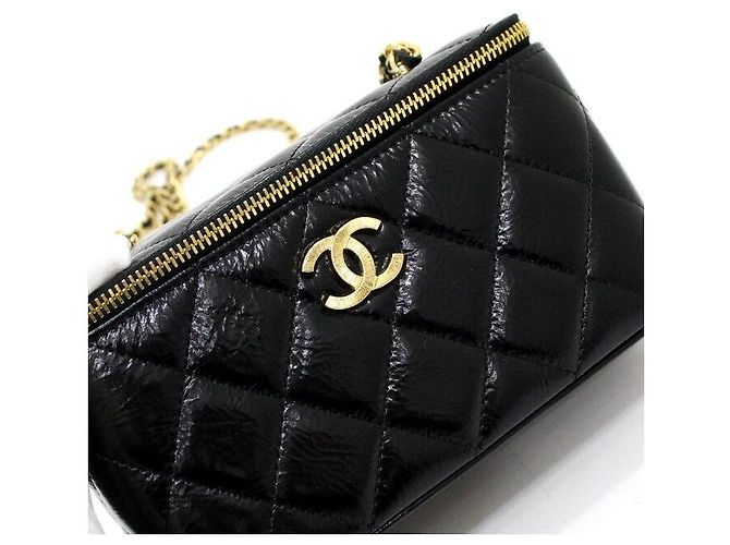Vanity Chanel Borsa a tracolla e borsa a spalla in pelle di vitello lucida nera con catena CC dorata Nero - vista 11