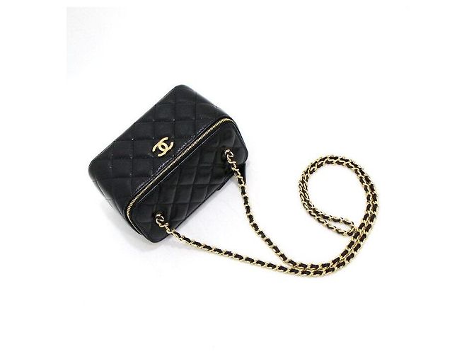 Vanity Chanel Borsa a tracolla e borsa a spalla in pelle di vitello lucida nera con catena CC dorata Nero - vista 13