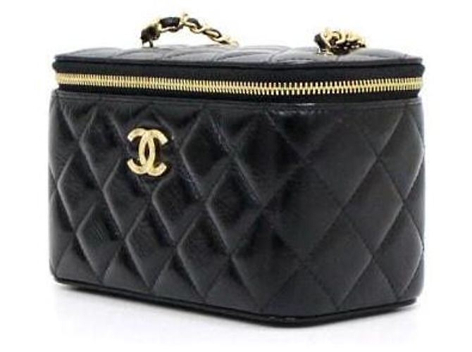 Vanity Chanel Borsa a tracolla e borsa a spalla in pelle di vitello lucida nera con catena CC dorata Nero - vista 3