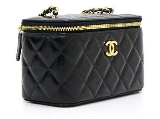Vanity Chanel Borsa a tracolla e borsa a spalla in pelle di vitello lucida nera con catena CC dorata Nero - vista 4