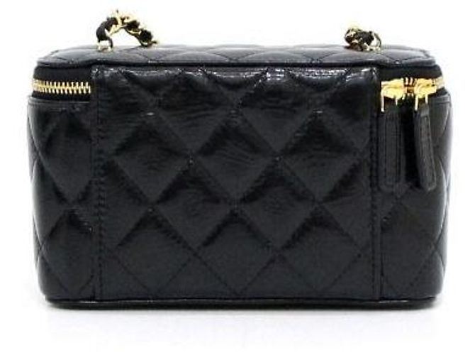 Vanity Chanel Borsa a tracolla e borsa a spalla in pelle di vitello lucida nera con catena CC dorata Nero - vista 5