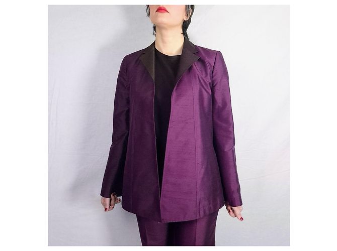Etro Milano tailleur pantalone viola in shantung di seta Prugna - vista 10