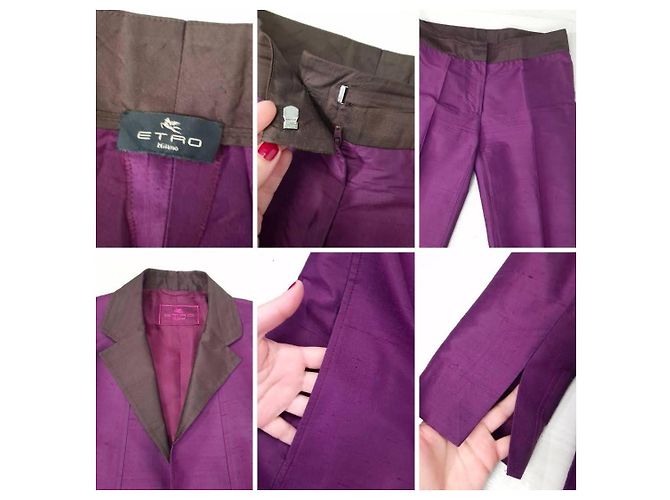 Etro Milano tailleur pantalone viola in shantung di seta Prugna - vista 11