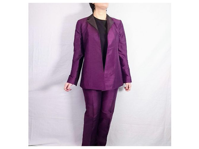 Etro Milano tailleur pantalone viola in shantung di seta Prugna - vista 7