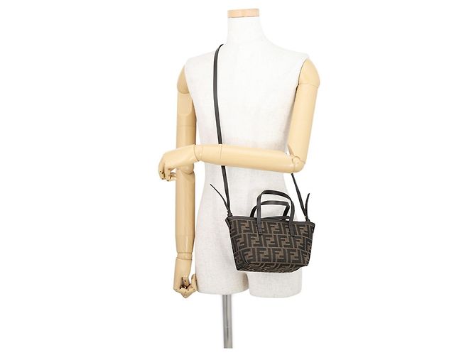 Mini borsa Fendi Roll FF Jacquard Marrone - vista 5