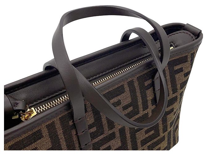 Mini borsa Fendi Roll FF Jacquard Marrone - vista 8