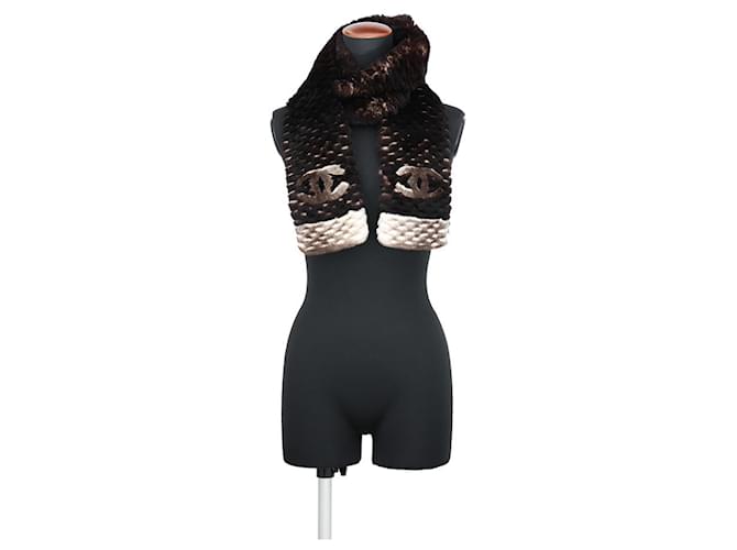 Stola in pelle marrone e bianca Chanel Bianco - vista 3