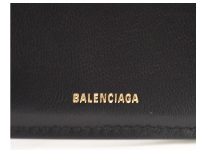 Balenciaga Smooth Calf Leather Tri-fold Wallet Black - view 17