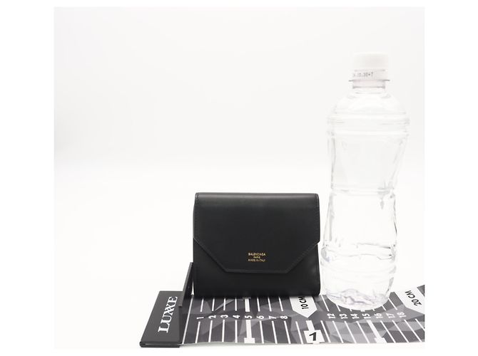Balenciaga Smooth Calf Leather Tri-fold Wallet Black - view 3