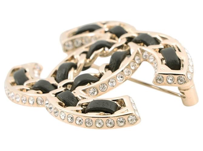 Spilla Chanel oro con strass e pelle D'oro - vista 2