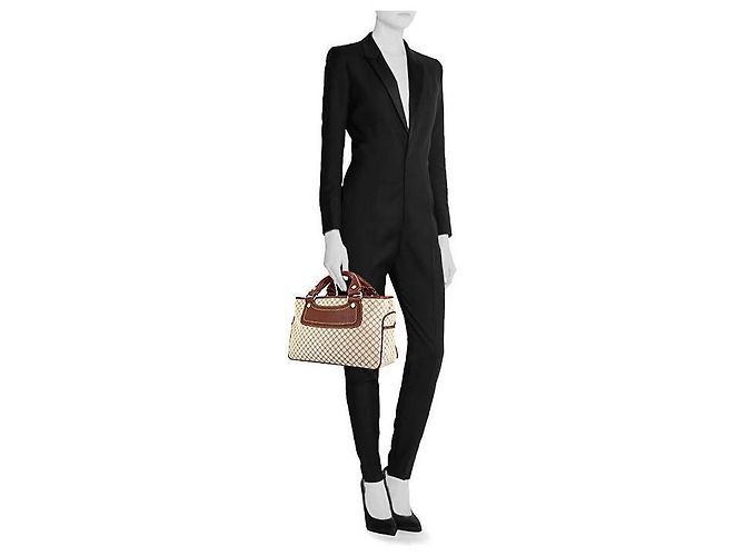 Céline Celine Vintage Boogie Monogramm-Canvas und Leder Tote Bag Braun/Beige - Ansicht 14