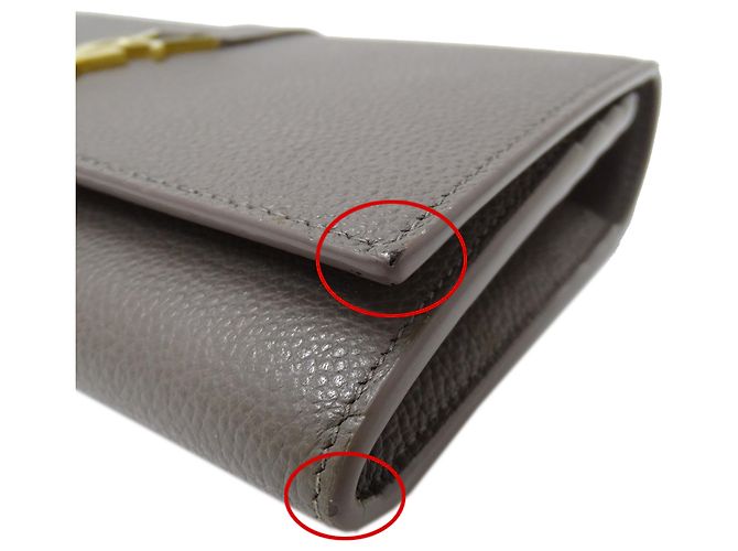 Cartera larga de cuero gris Saint Laurent Castaño - vista 11