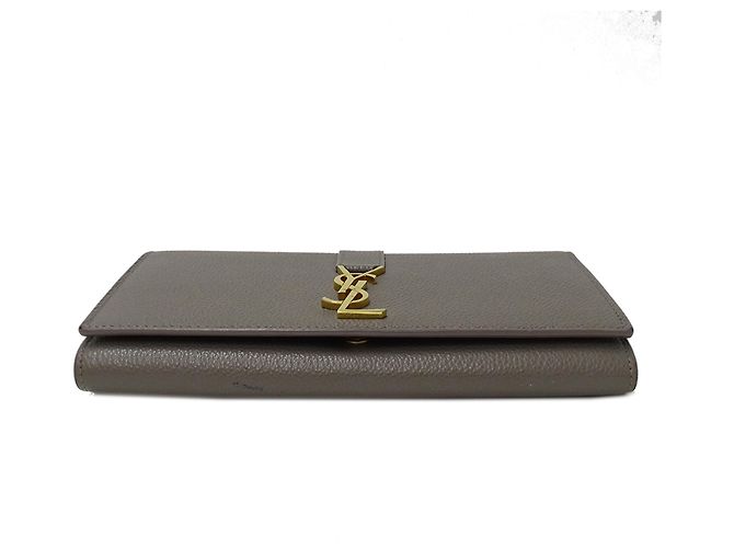 Cartera larga de cuero gris Saint Laurent Castaño - vista 3