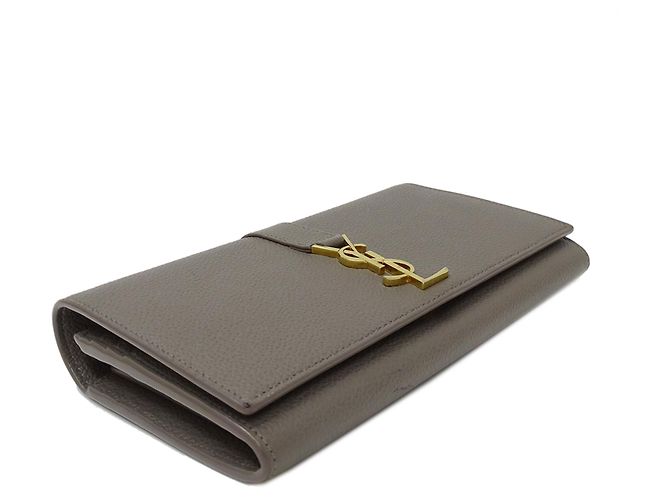 Cartera larga de cuero gris Saint Laurent Castaño - vista 4
