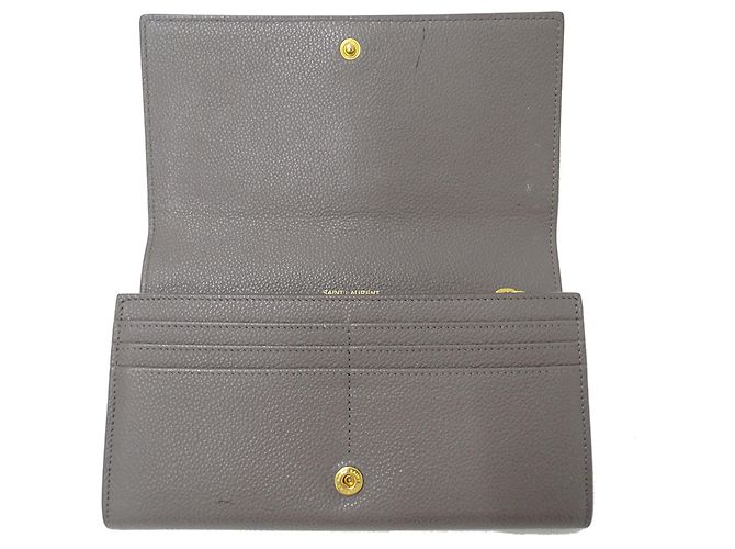 Cartera larga de cuero gris Saint Laurent Castaño - vista 5