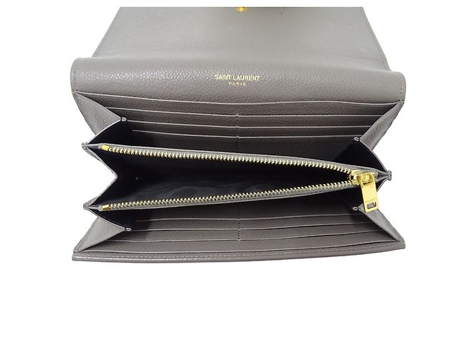 Cartera larga de cuero gris Saint Laurent Castaño - vista 6
