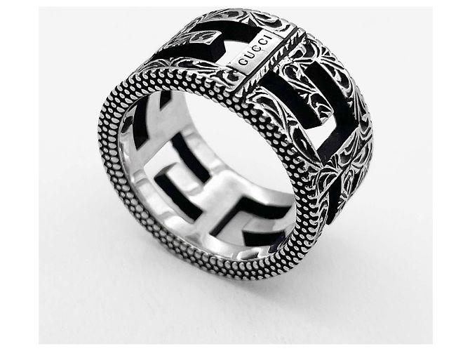 Anello con fascia argentata e G quadrato GUCCI Argento - vista 5