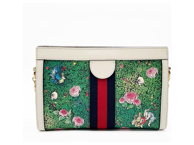 Borsa a tracolla Gucci Ophidia Higuchi Yuko Chain Beige Verde - vista 2
