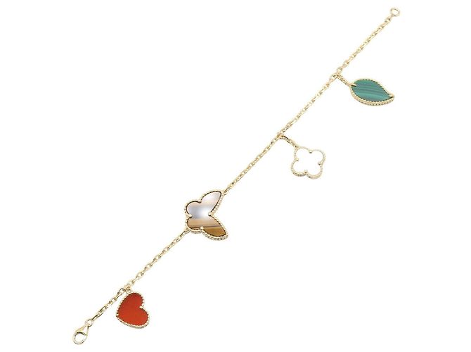 Bracciale charm Lucky Alhambra di Van Cleef & Arpels Marrone Bianco D'oro Verde - vista 3