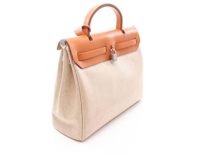 Hermès 2-Way Handtasche Hermes Herbag PM Ecru Natural Braun Roh - Ansicht 2
