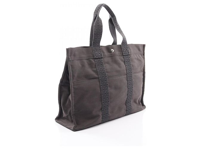 Hermès Hermes Herline GM Tote Bag aus grauer Canvas Braun - Ansicht 2