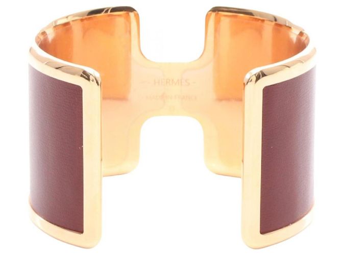 Pulsera Hermès Olympe Rouge Dorado Burdeos - vista 2