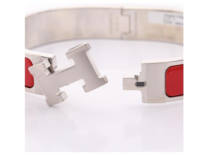 Bracciale Hermès Clic Clac PM Argento Rosso - vista 3