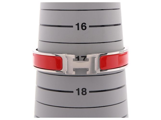 Bracciale Hermès Clic Clac PM Argento Rosso - vista 5