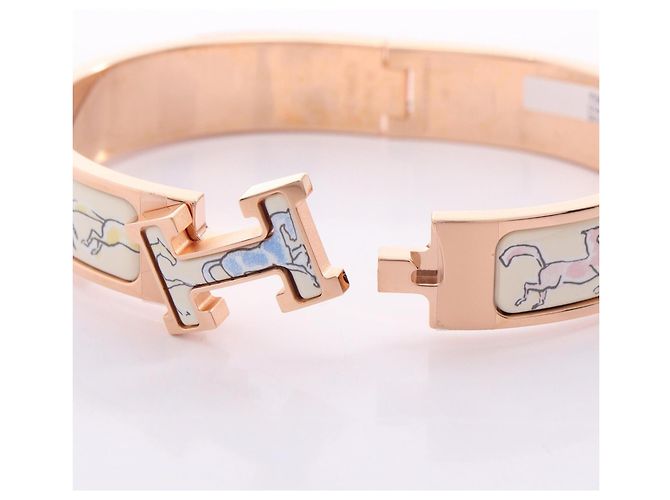 Bracciale Hermès Clic Clac PM Free Horse Multicolore D'oro Crudo - vista 3