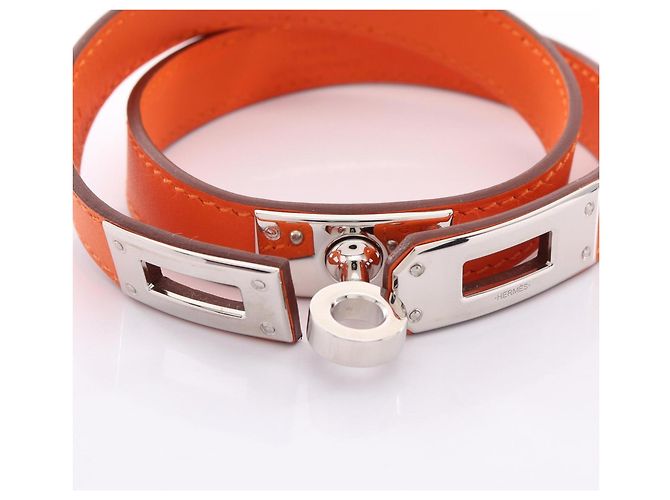 Hermès Bracciale Hermes Kelly Double Tour Argento Arancione - vista 3
