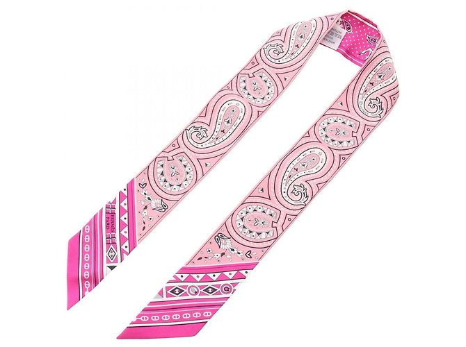 Hermès Hermes Twilly Cheval de Coeur Bandana Scarf Rosa Bianco - vista 2
