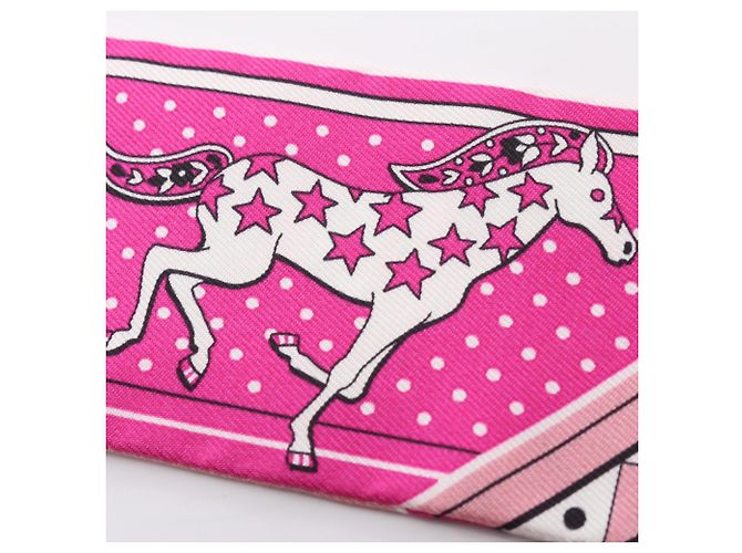 Hermès Hermes Twilly Cheval de Coeur Bandana Scarf Rosa Bianco - vista 6