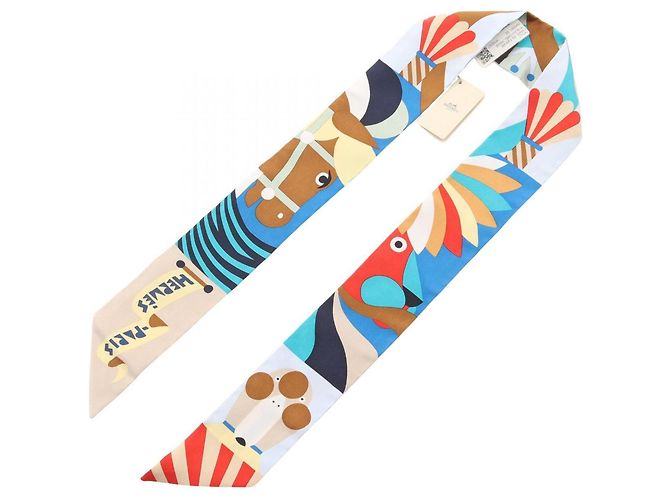 Hermès Hermes Twilly Parade en Fanfare Ribbon Scarf Blu Multicolore Verde - vista 2