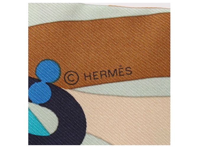 Hermès Hermes Twilly Parade en Fanfare Ribbon Scarf Blu Multicolore Verde - vista 4