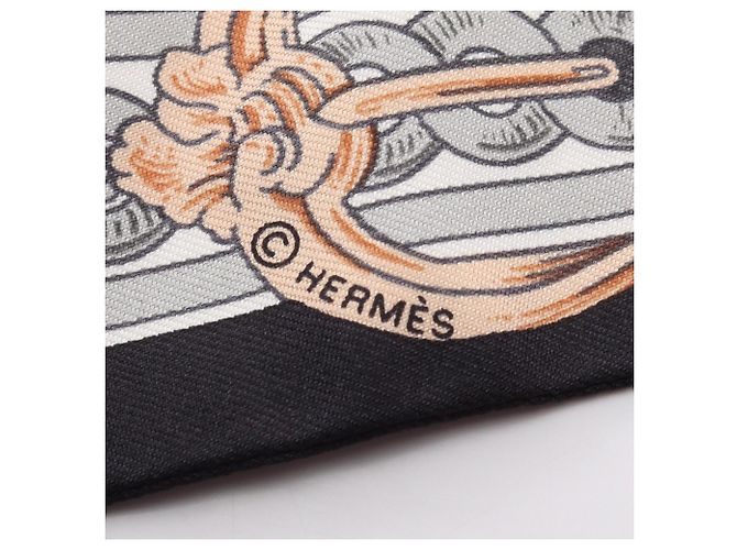 Pañuelo Hermès Twilly BRIDE DE COUR Castaño Negro Blanco - view 4