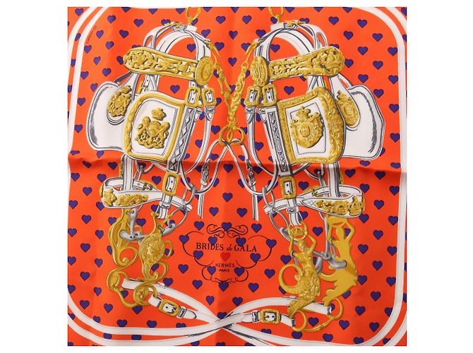 Hermès Hermes Petit Carré 45 Brides de Gala Love Sciarpa Bianco Multicolore Arancione - vista 5