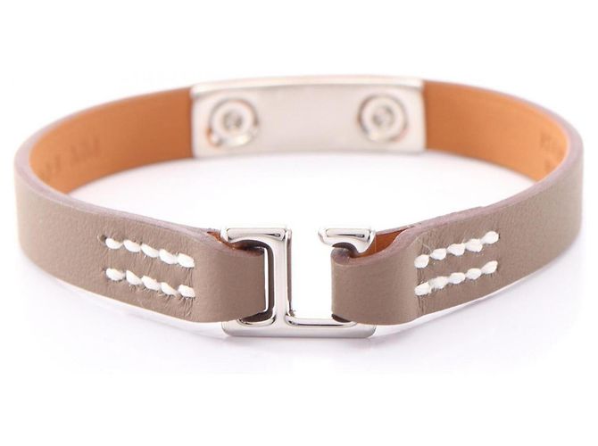 Hermès Bracciale charm Hermes Rivale Mini Etoupe Marrone Argento - vista 2