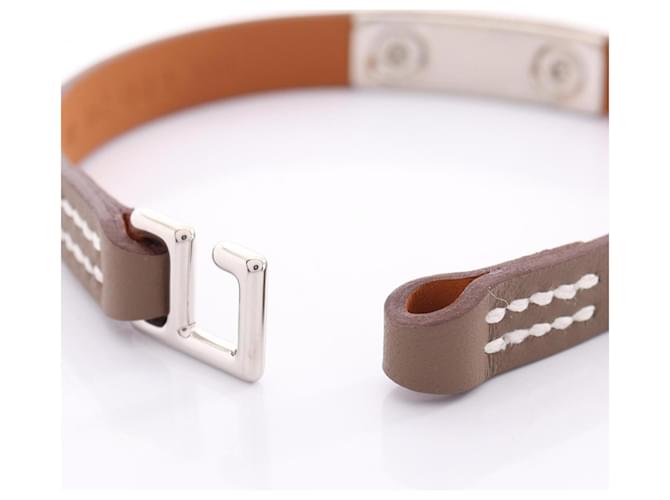 Hermès Bracciale charm Hermes Rivale Mini Etoupe Marrone Argento - vista 3