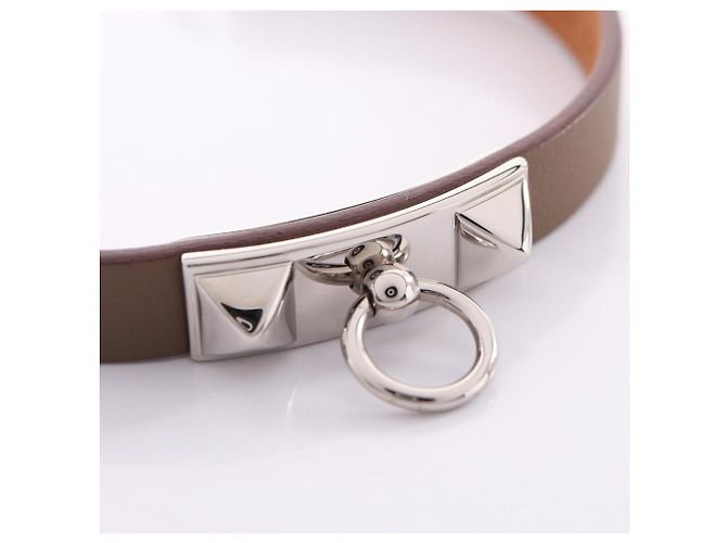 Hermès Bracciale charm Hermes Rivale Mini Etoupe Marrone Argento - vista 7