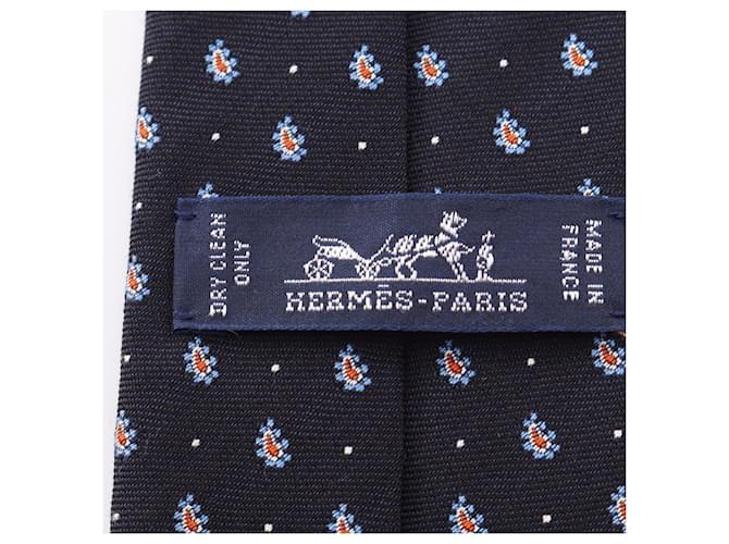 Cravatta in seta Hermès blu navy e arancione Multicolore - vista 4