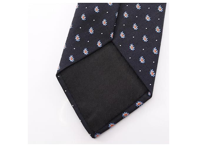 Cravatta in seta Hermès blu navy e arancione Multicolore - vista 6