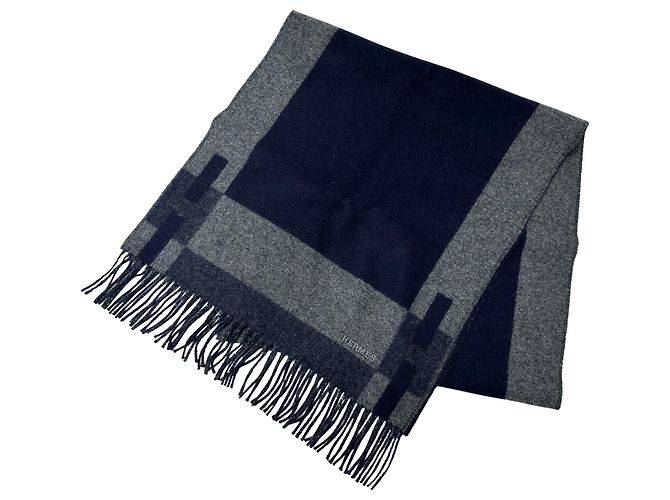 Hermès Stola in cashmere da uomo Hermes Marrone Blu navy - vista 2